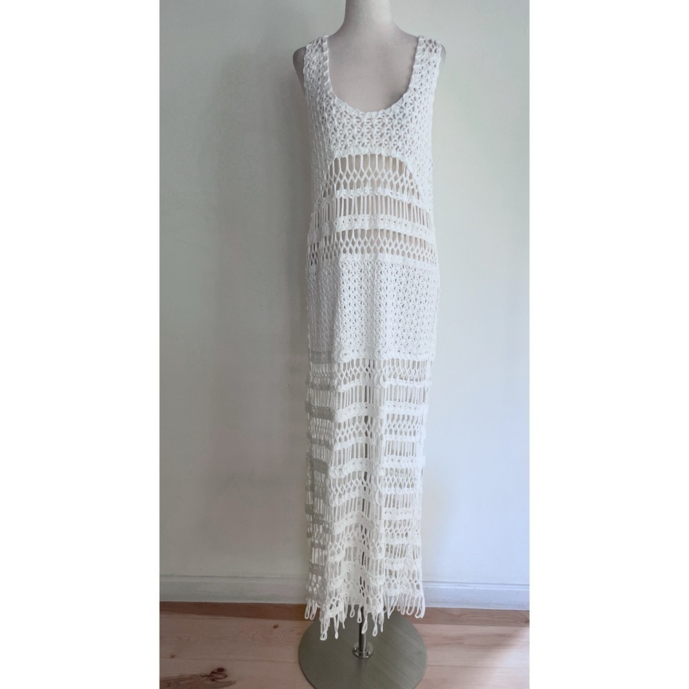 NWT Zara Crochet White Fringe Cover Up Maxi Slip Dress Large​​​​ - Picture 2 of 12